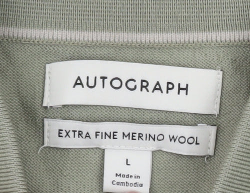 Marks and Spencer Men’s Green Merino Wool Collared Henley Jumper L