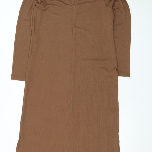 Marks and Spencer Women Brown Long Sleeve Bodycon Midi Dress Size 14