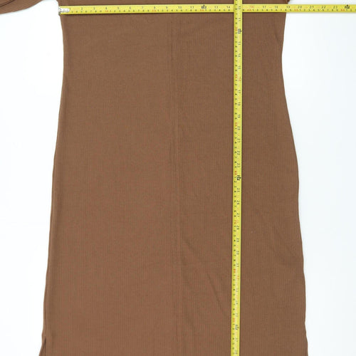 Marks and Spencer Women Brown Long Sleeve Bodycon Midi Dress Size 14