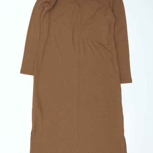 Marks and Spencer Women Brown Long Sleeve Bodycon Midi Dress Size 14