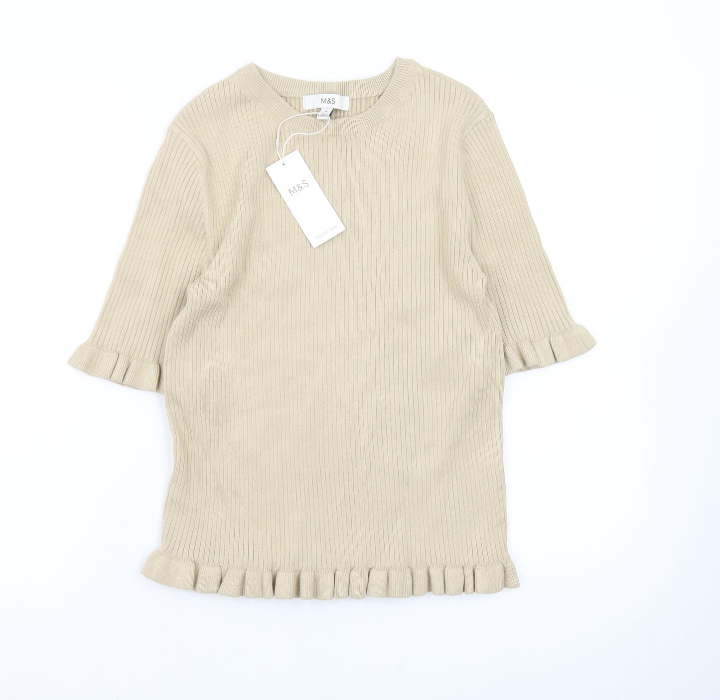 Marks and Spencer Women’s Beige Ruffle Knit Pullover Jumper M