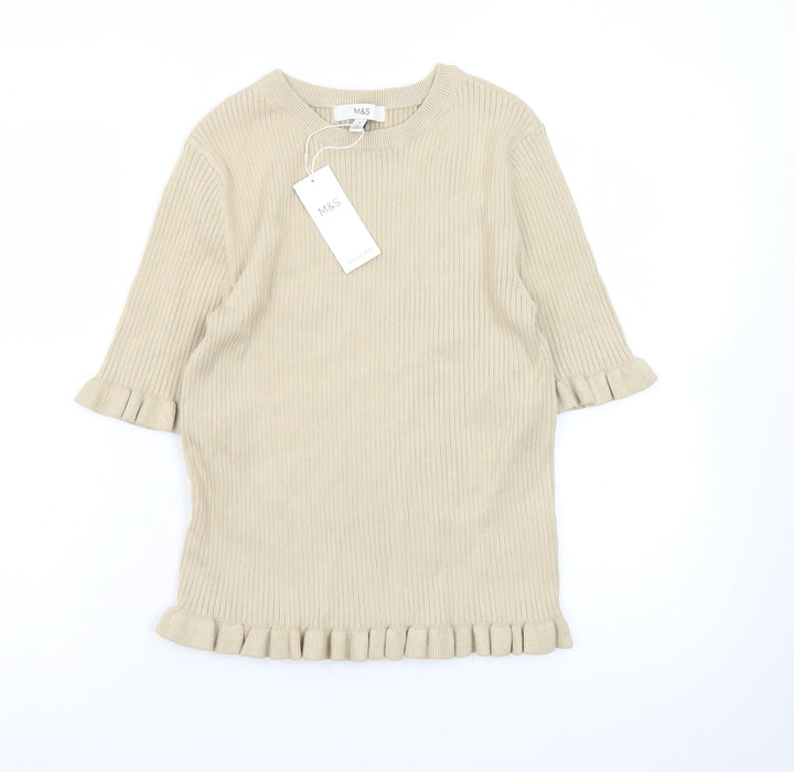 Marks and Spencer Women’s Beige Ruffle Knit Pullover Jumper M