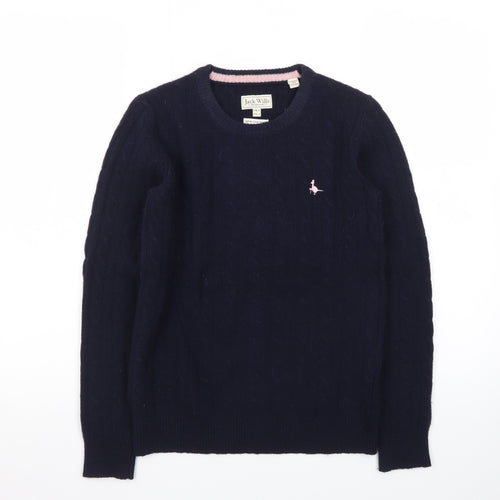 Jack Wills Women's Navy Cable-Knit Jumper UK 8 Extra Fine Merino Wool
