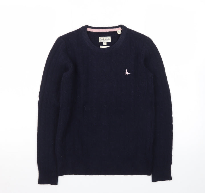 Jack Wills Women's Navy Cable-Knit Jumper UK 8 Extra Fine Merino Wool