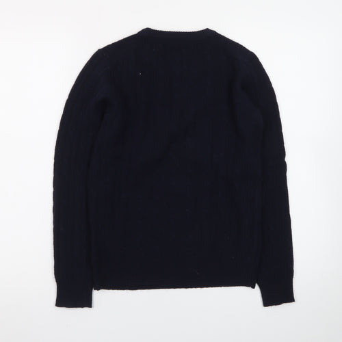 Jack Wills Women's Navy Cable-Knit Jumper UK 8 Extra Fine Merino Wool