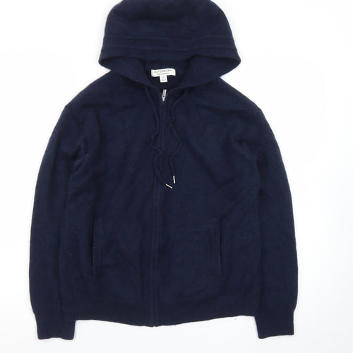 Marks and Spencer Women Blue Pure Cashmere Hooded Full Zip Jumper M