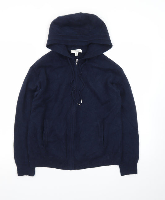 Marks and Spencer Women Blue Pure Cashmere Hooded Full Zip Jumper M