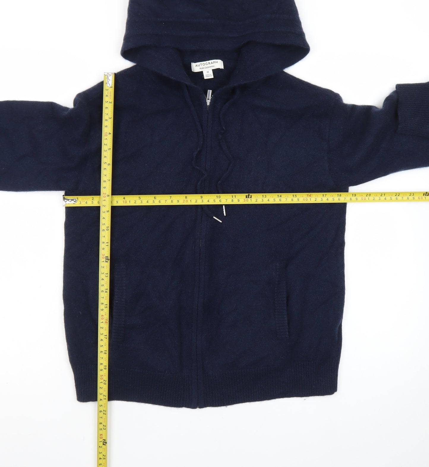Marks and Spencer Women Blue Pure Cashmere Hooded Full Zip Jumper M