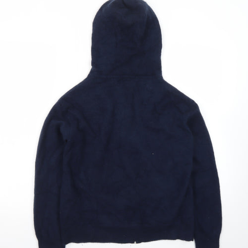 Marks and Spencer Women Blue Pure Cashmere Hooded Full Zip Jumper M
