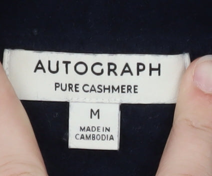 Marks and Spencer Women Blue Pure Cashmere Hooded Full Zip Jumper M