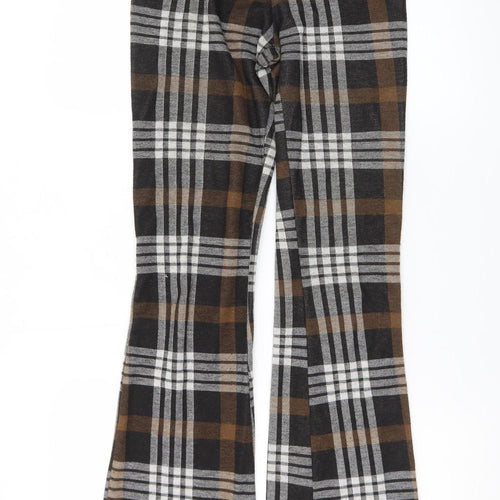 Topshop Women's Brown Check Flared Stretch Trousers XS