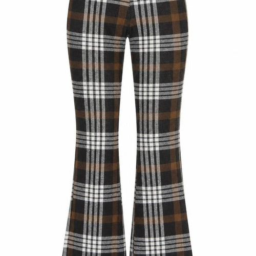 Topshop Women's Brown Check Flared Stretch Trousers XS