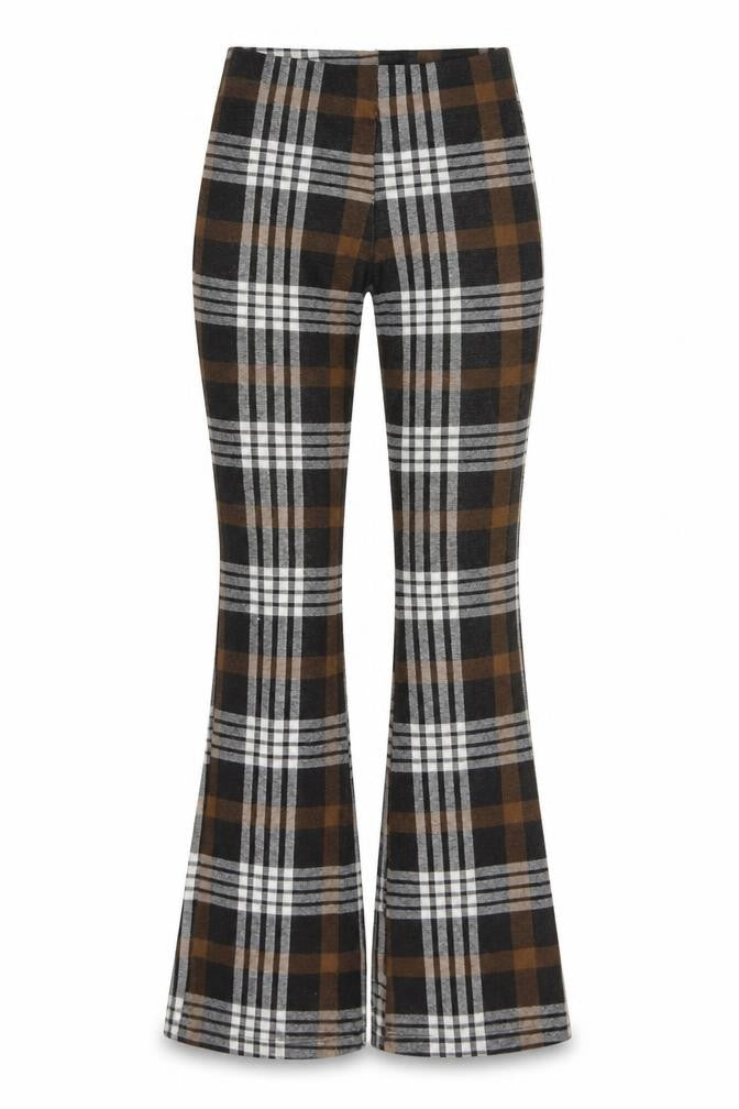 Topshop Women's Brown Check Flared Stretch Trousers XS