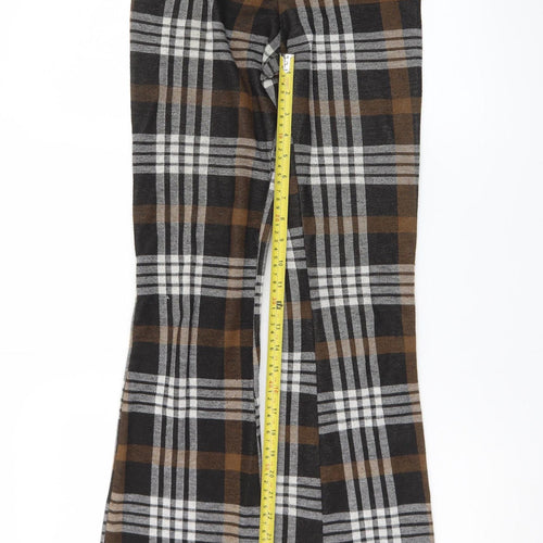 Topshop Women's Brown Check Flared Stretch Trousers XS