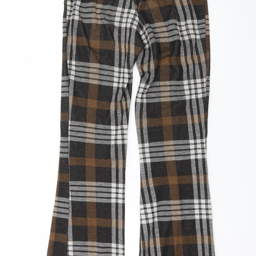 Topshop Women's Brown Check Flared Stretch Trousers XS
