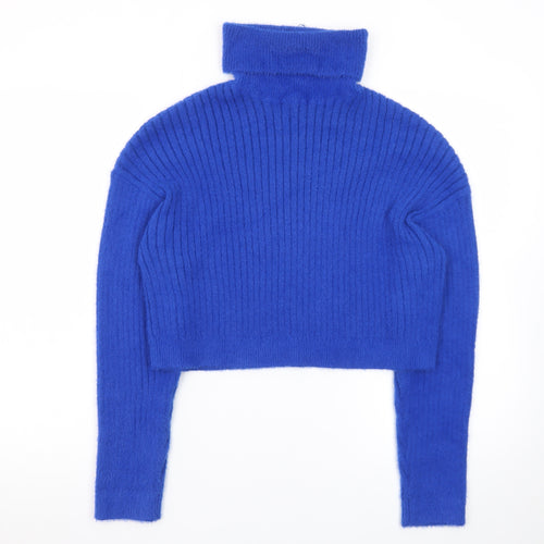 Pimkie Womens Blue Roll Neck Ribbed Knit Jumper Size 12