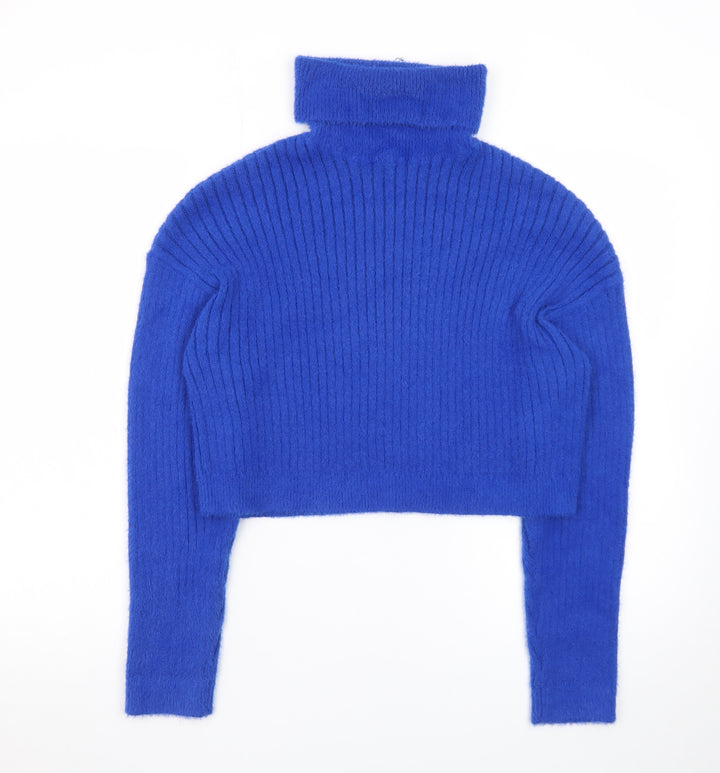 Pimkie Womens Blue Roll Neck Ribbed Knit Jumper Size 12