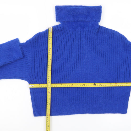 Pimkie Womens Blue Roll Neck Ribbed Knit Jumper Size 12