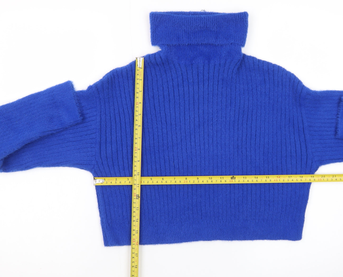 Pimkie Womens Blue Roll Neck Ribbed Knit Jumper Size 12