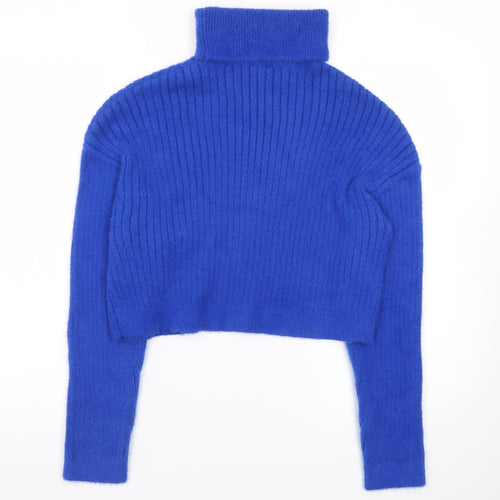 Pimkie Womens Blue Roll Neck Ribbed Knit Jumper Size 12