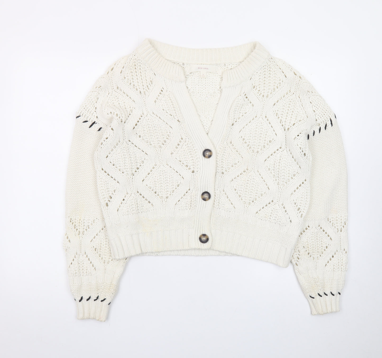 Marks and Spencer Women’s Ivory Knit V-Neck Button Cardigan Size M