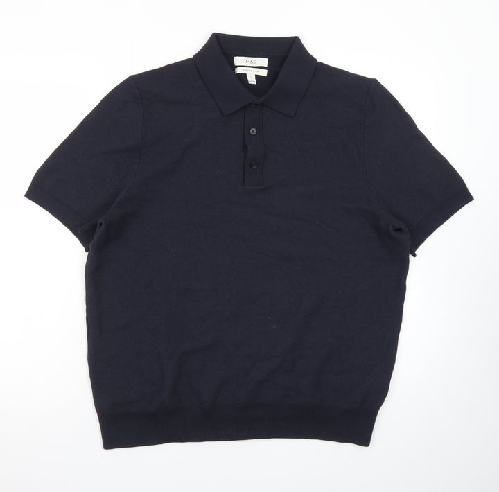 Marks and Spencer Men's Black Cotton Polo Shirt Size L