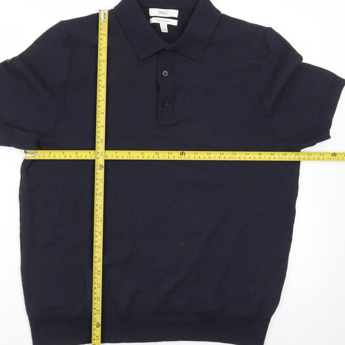 Marks and Spencer Men's Black Cotton Polo Shirt Size L