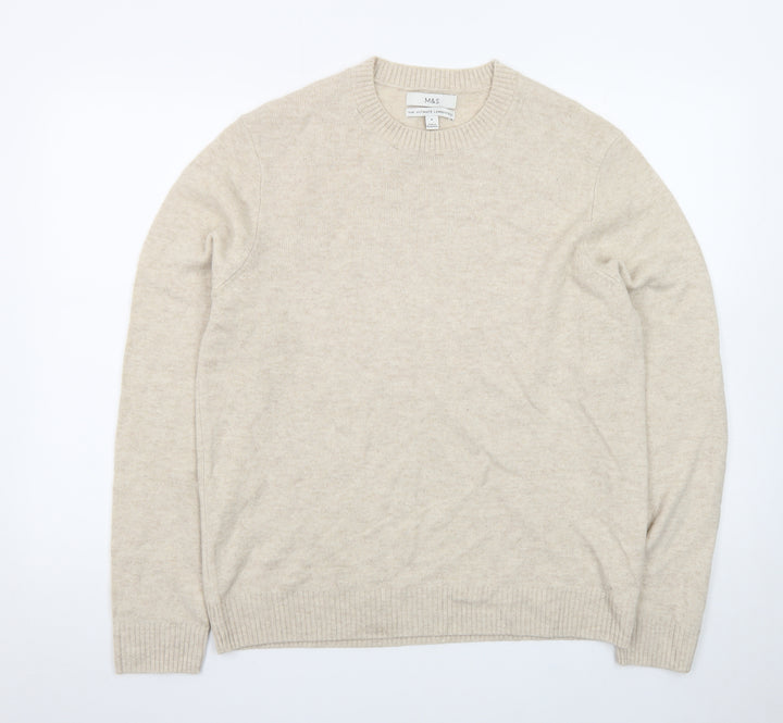 Marks and Spencer Women Beige Wool Crew Neck Pullover Jumper M