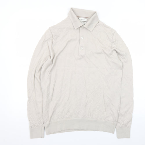 Marks and Spencer Men Beige Merino Wool Collared Henley Jumper M