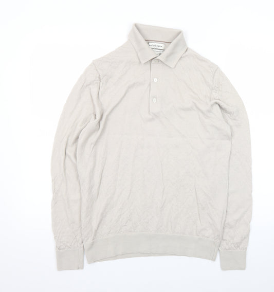 Marks and Spencer Men Beige Merino Wool Collared Henley Jumper M
