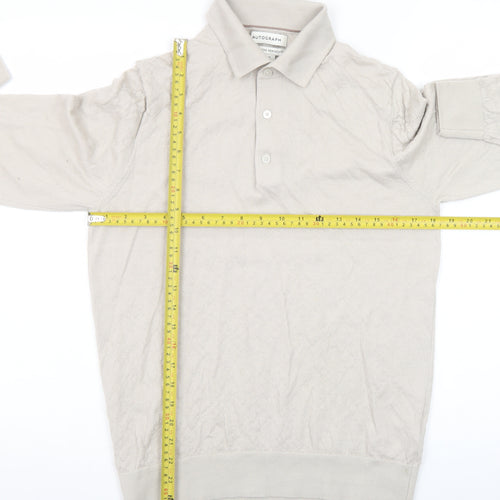 Marks and Spencer Men Beige Merino Wool Collared Henley Jumper M