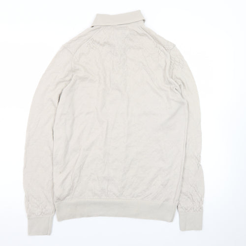 Marks and Spencer Men Beige Merino Wool Collared Henley Jumper M