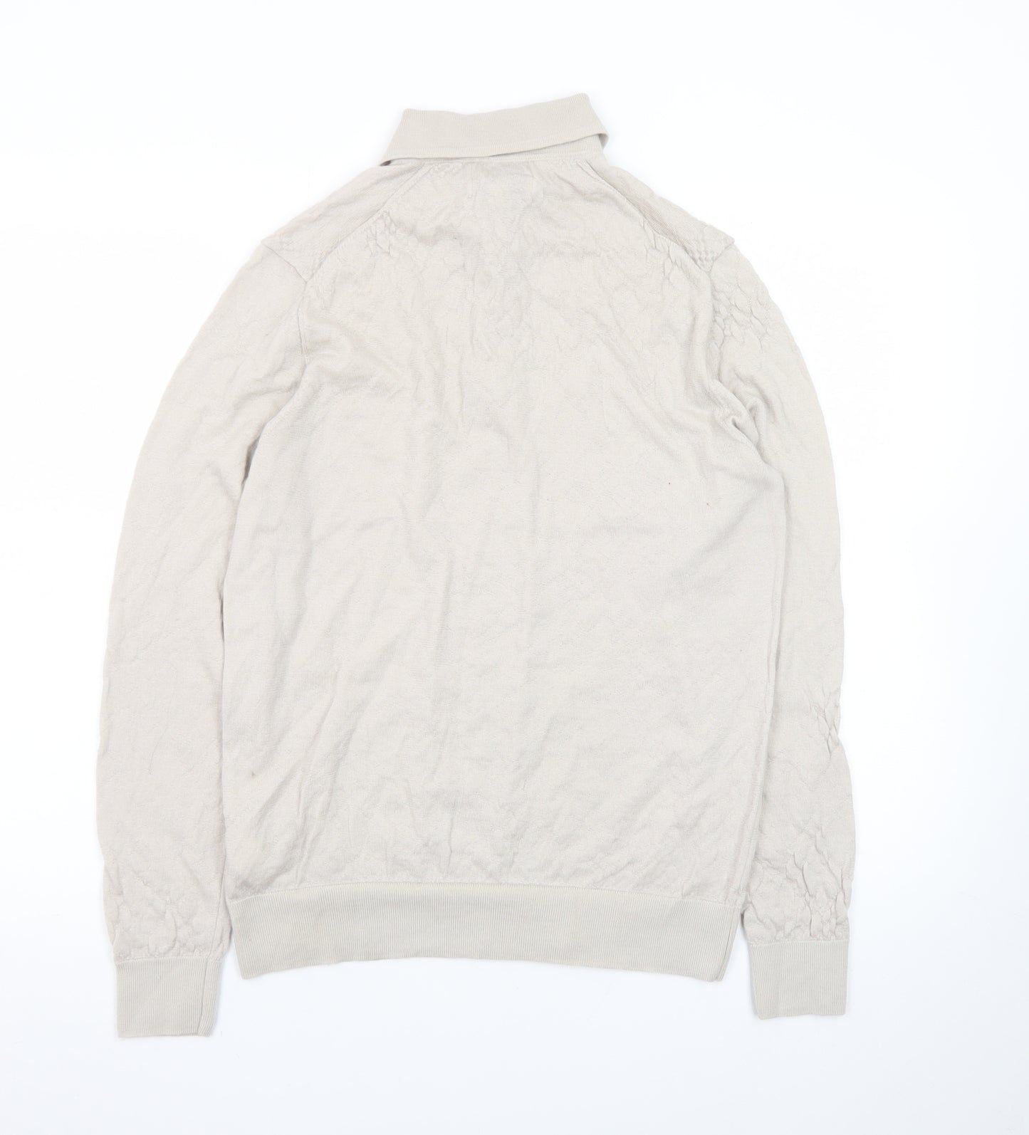 Marks and Spencer Men Beige Merino Wool Collared Henley Jumper M