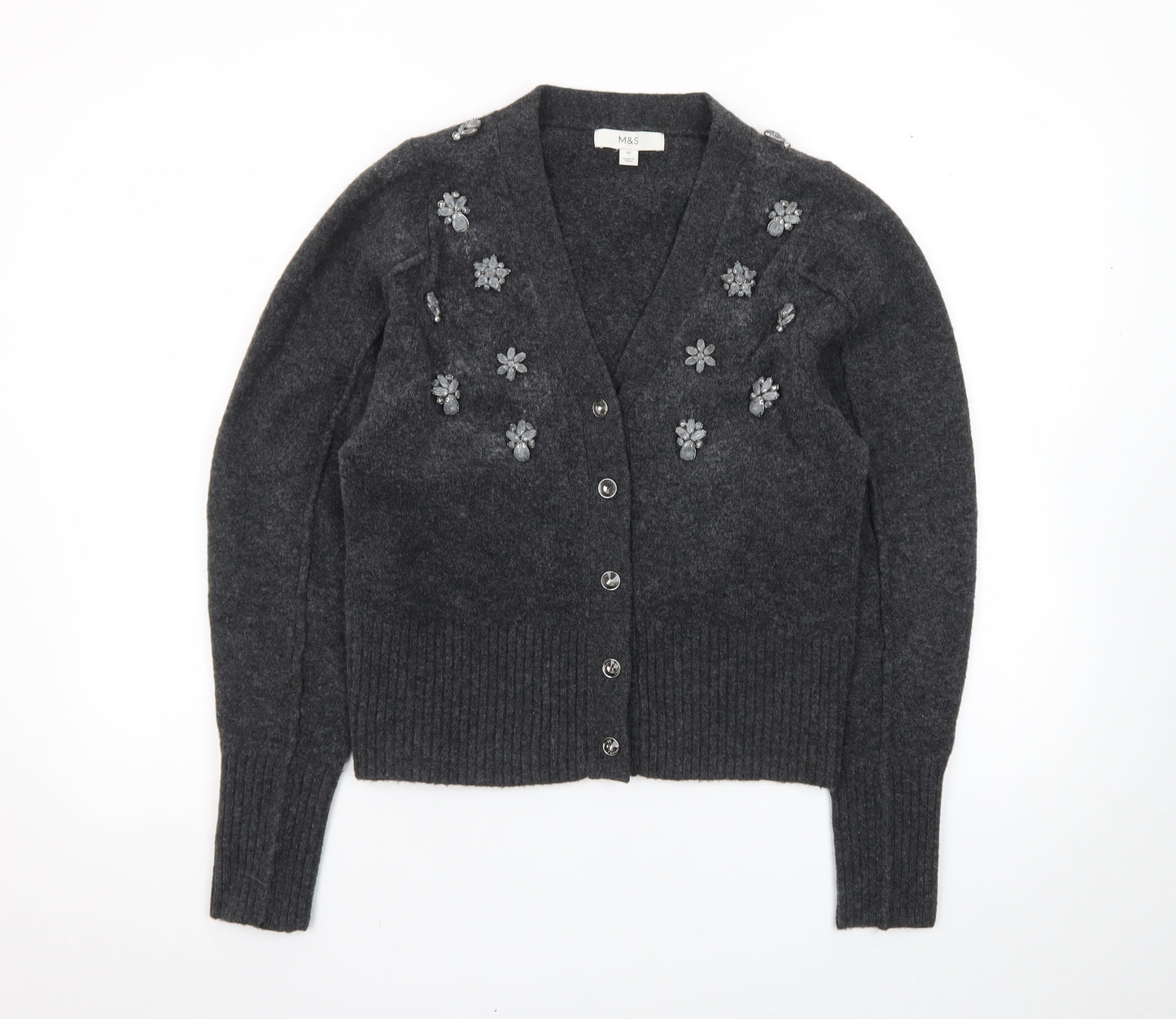 Marks and Spencer Women’s Grey Wool Jewel Embellished Cardigan XS
