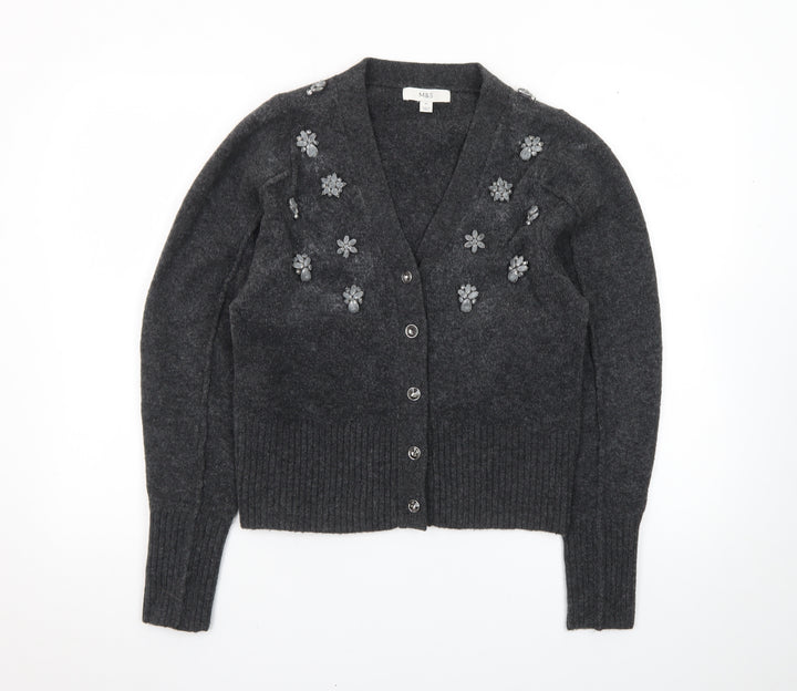 Marks and Spencer Women’s Grey Wool Jewel Embellished Cardigan XS