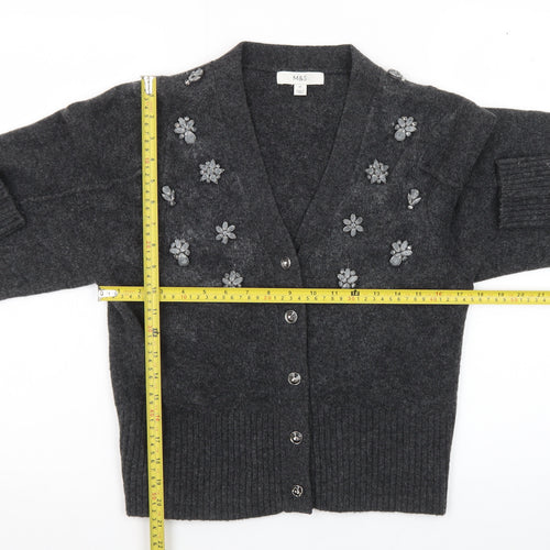 Marks and Spencer Women’s Grey Wool Jewel Embellished Cardigan XS