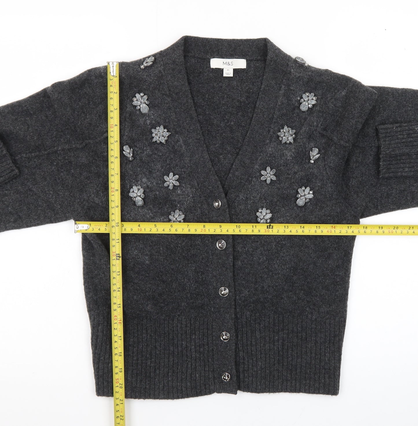 Marks and Spencer Women’s Grey Wool Jewel Embellished Cardigan XS