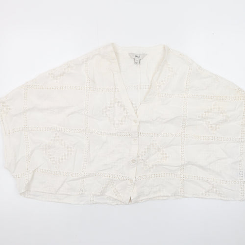 Marks and Spencer Women Ivory Cotton Cropped Lace Blouse Size 10