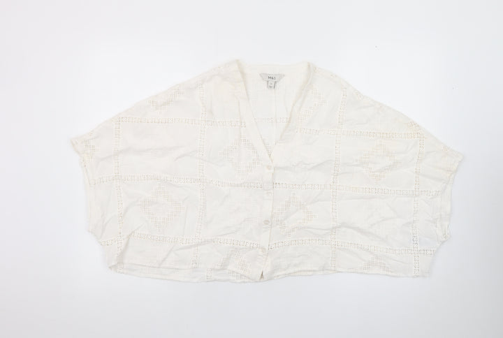 Marks and Spencer Women Ivory Cotton Cropped Lace Blouse Size 10