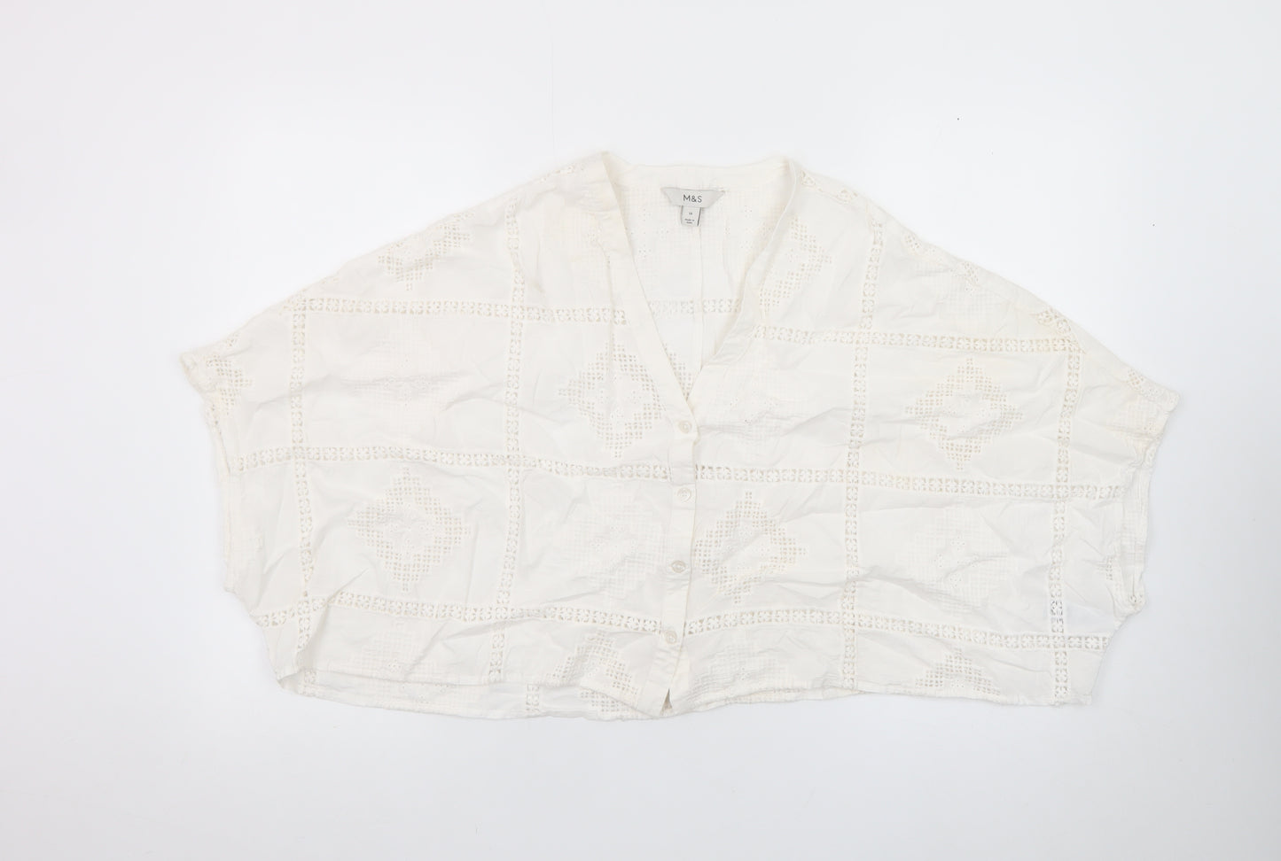 Marks and Spencer Women Ivory Cotton Cropped Lace Blouse Size 10