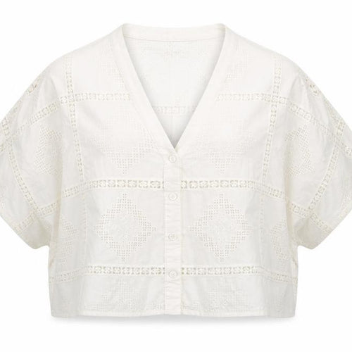 Marks and Spencer Women Ivory Cotton Cropped Lace Blouse Size 10