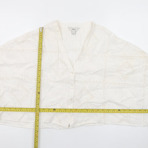 Marks and Spencer Women Ivory Cotton Cropped Lace Blouse Size 10