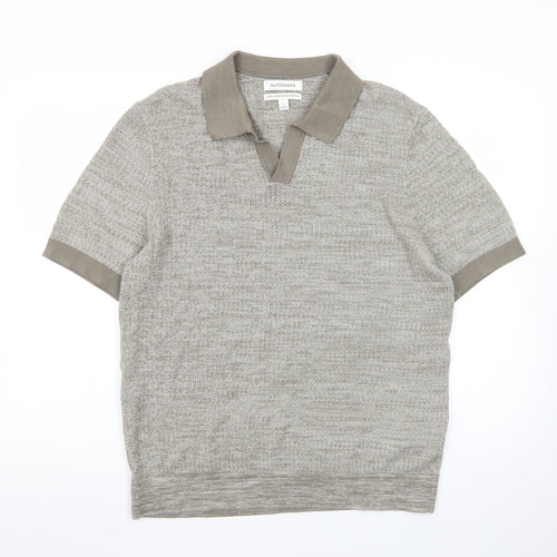 Marks and Spencer Autograph Men's Grey L Cotton Knit Polo Shirt