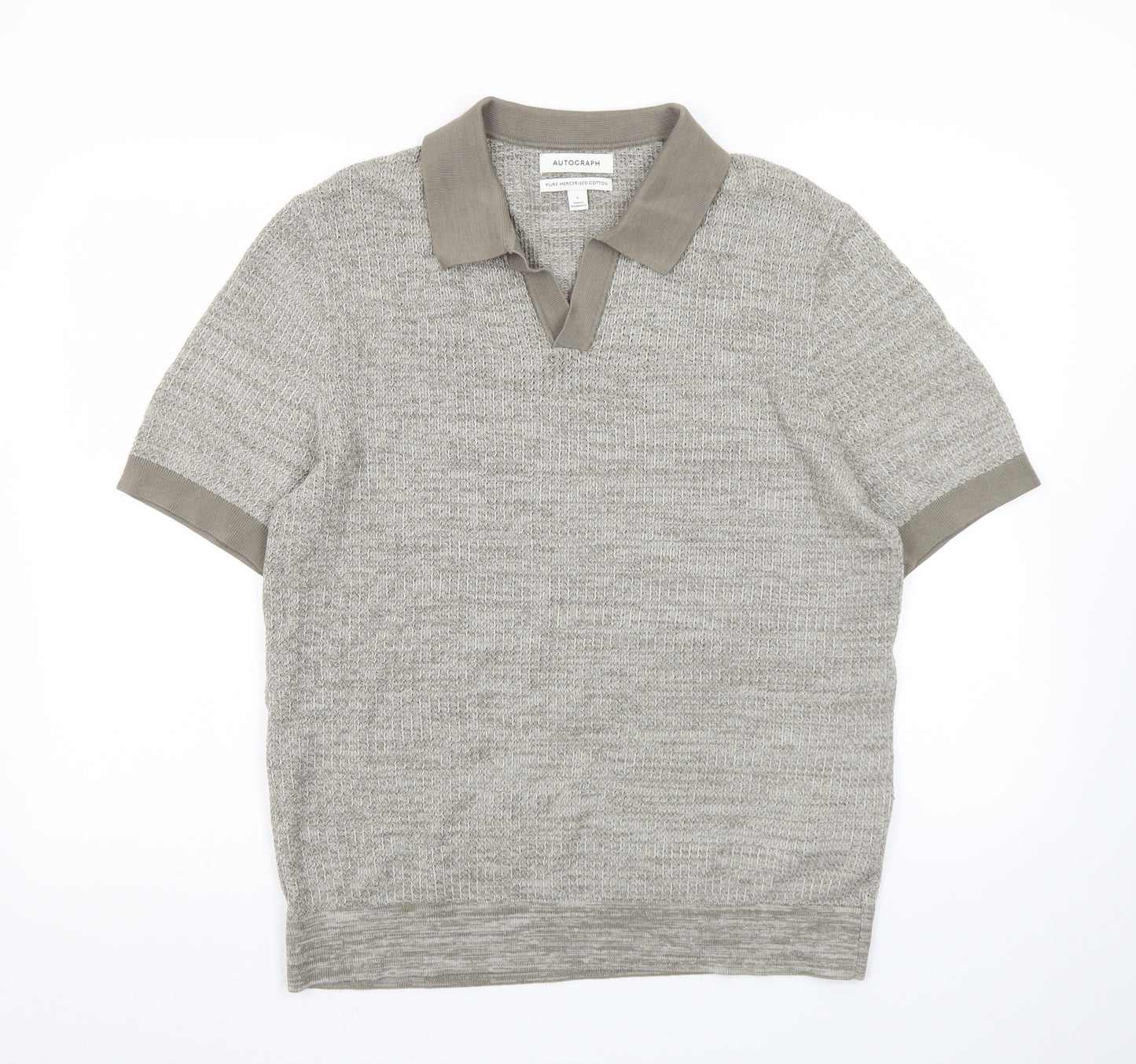 Marks and Spencer Autograph Men's Grey L Cotton Knit Polo Shirt
