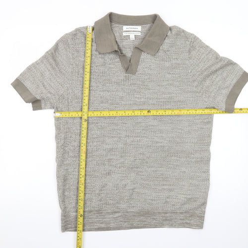 Marks and Spencer Autograph Men's Grey L Cotton Knit Polo Shirt