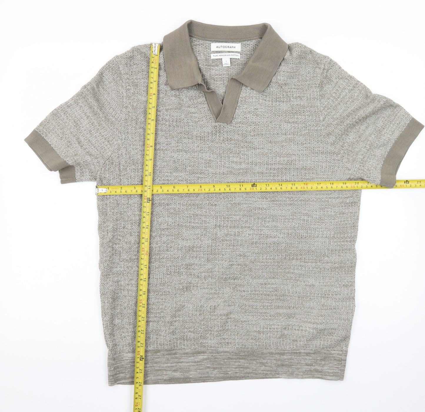 Marks and Spencer Autograph Men's Grey L Cotton Knit Polo Shirt
