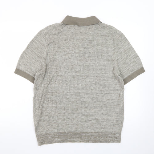 Marks and Spencer Autograph Men's Grey L Cotton Knit Polo Shirt