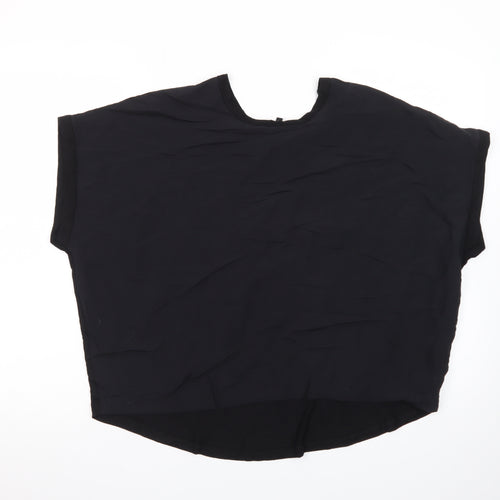 NEXT Women Black Size 12 Basic Short Sleeve Modal Blouse