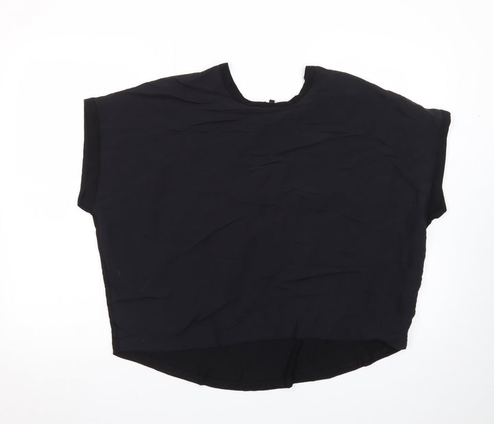 NEXT Women Black Size 12 Basic Short Sleeve Modal Blouse