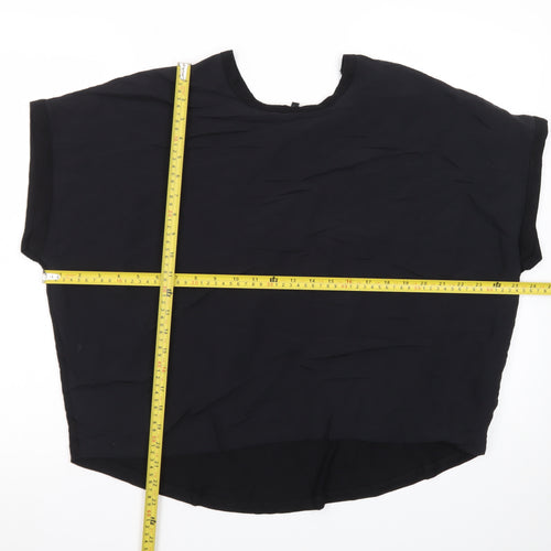 NEXT Women Black Size 12 Basic Short Sleeve Modal Blouse
